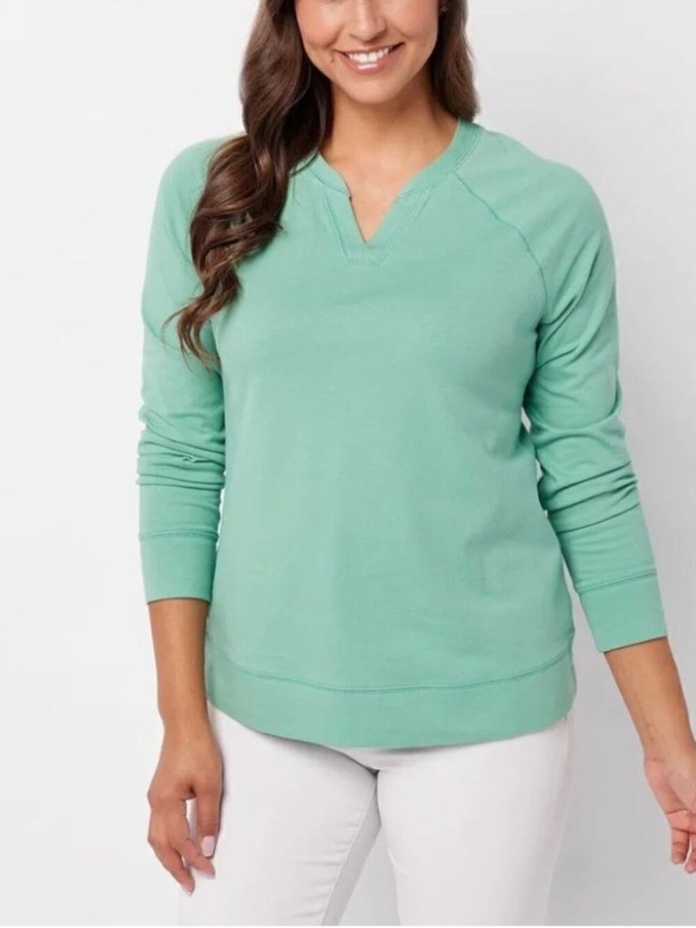 Denim & Co. Essentials Perfect Jersey Split-Neck Long Sleeve Top